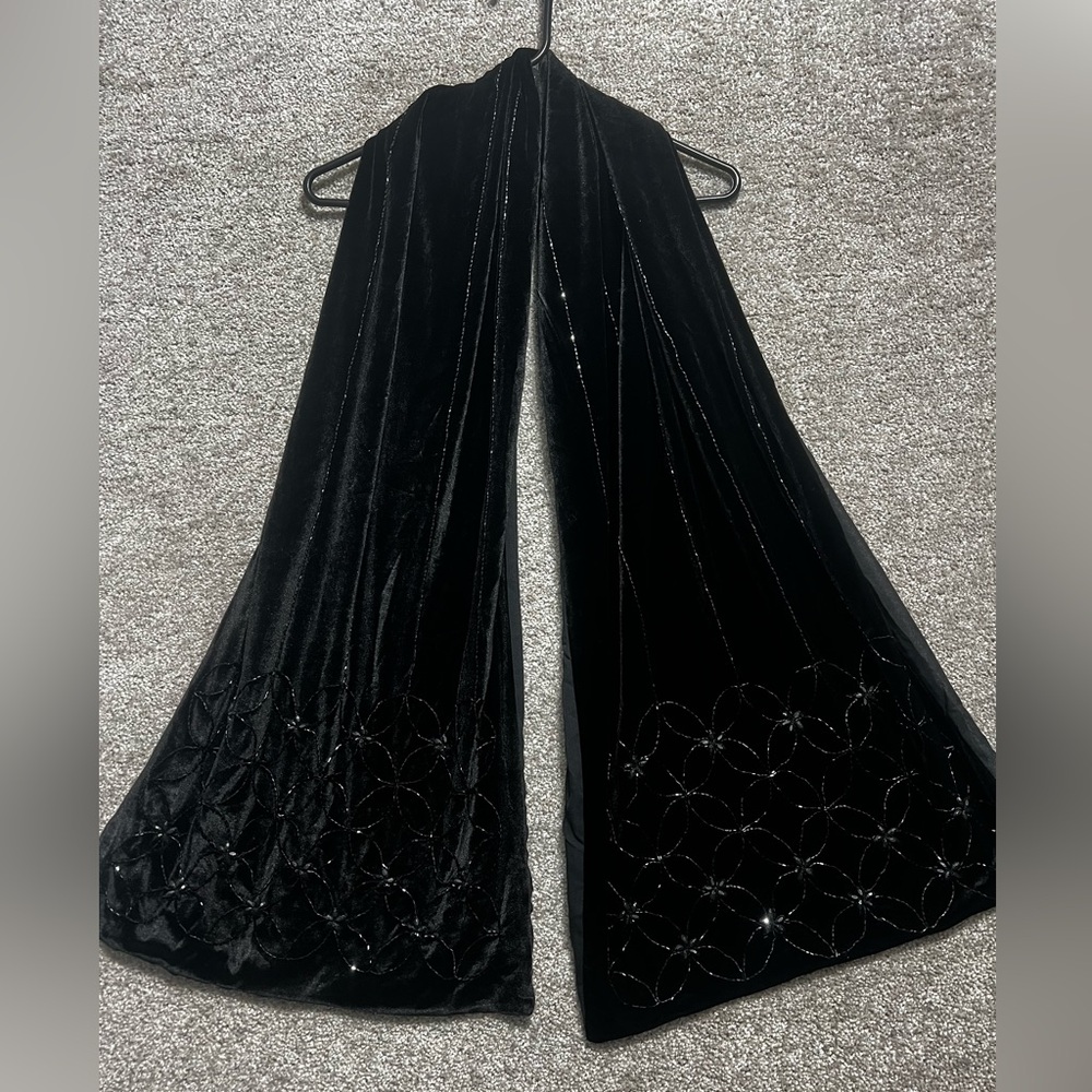 Cejon Accessories Inc Woman’s Black Beaded embellished Velvet Floral scarf Wrap